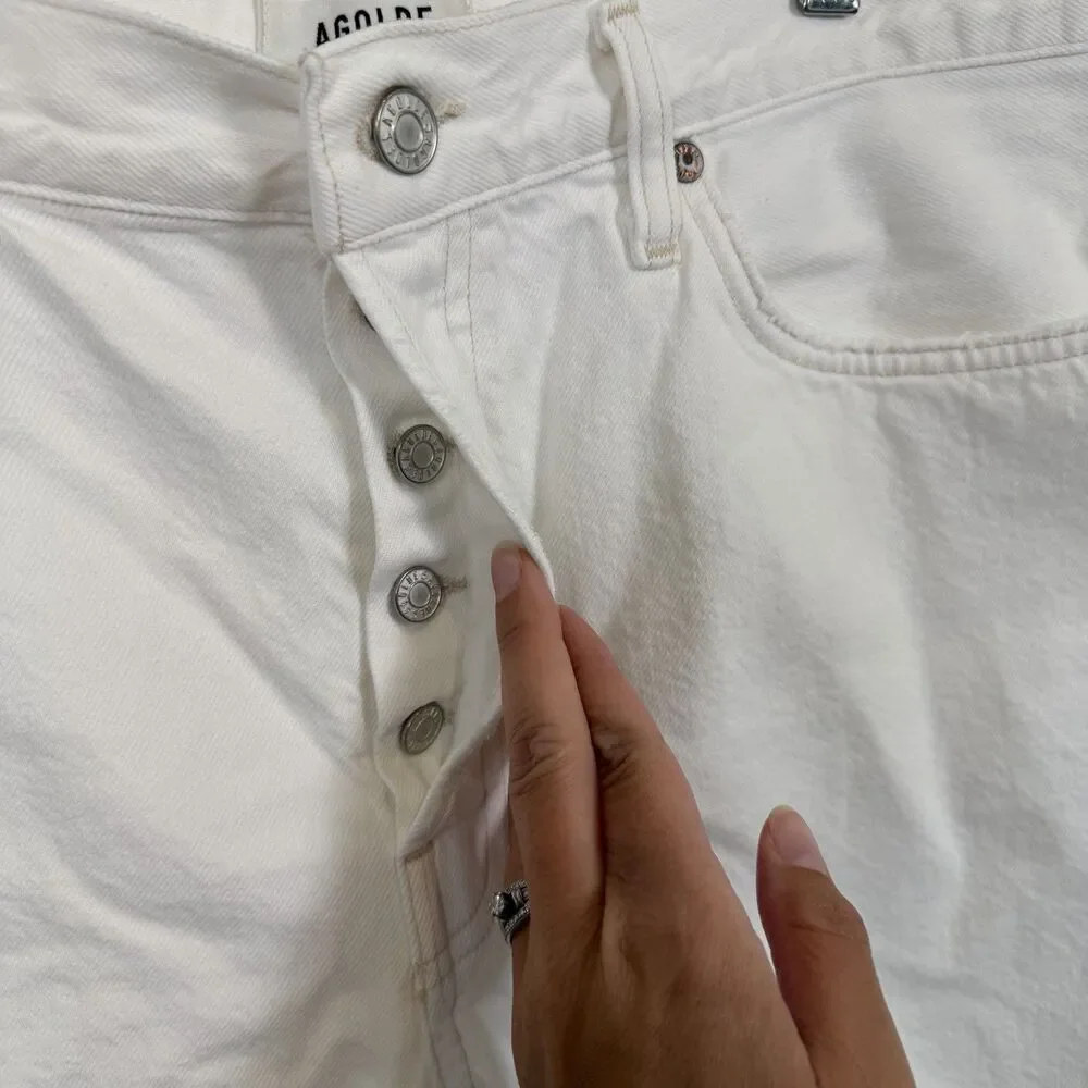Agolde Parker Long Shorts Womens Size 32 White Vintage Cut Off Denim High Waist